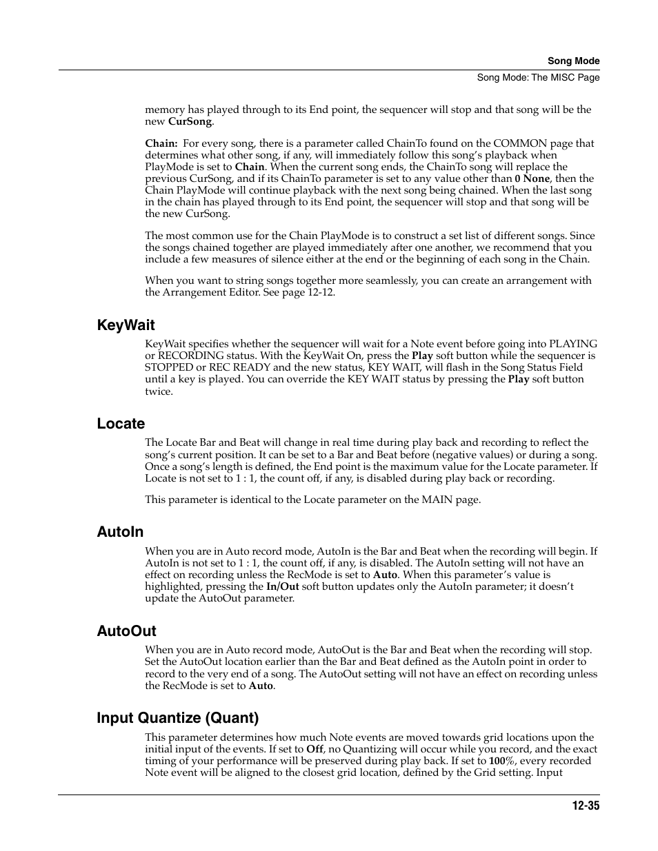 Keywait, Locate, Autoin | Autoout, Input quantize (quant) | ALESIS K2661 User Manual | Page 145 / 286