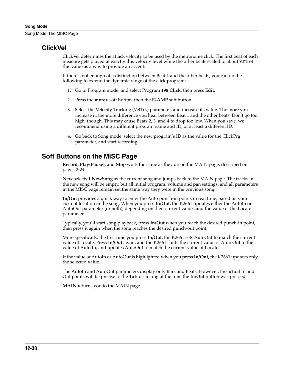 Clickvel, Soft buttons on the misc page | ALESIS K2661 User Manual | Page 148 / 286