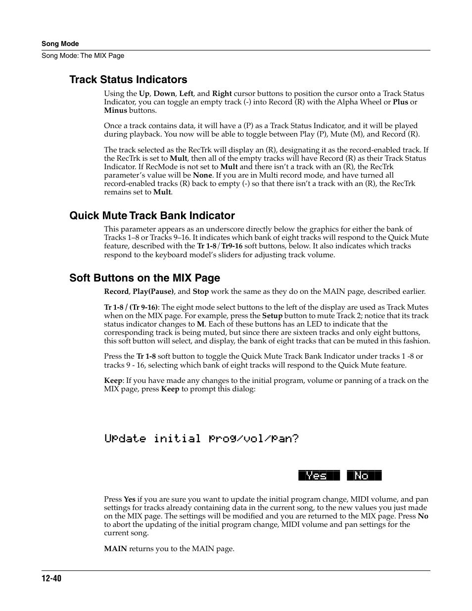 Track status indicators, Quick mute track bank indicator, Soft buttons on the mix page | ALESIS K2661 User Manual | Page 150 / 286