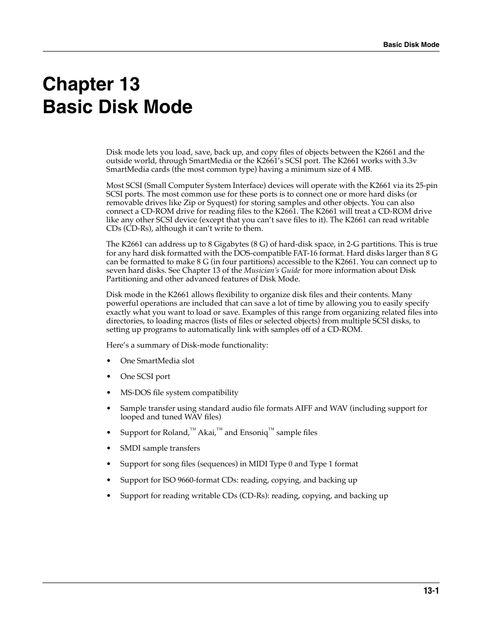 Basic disk mode, Chapter 13 basic disk mode, Urn to chapter 13 and r | Ou can lose data if your system isn | ALESIS K2661 User Manual | Page 151 / 286