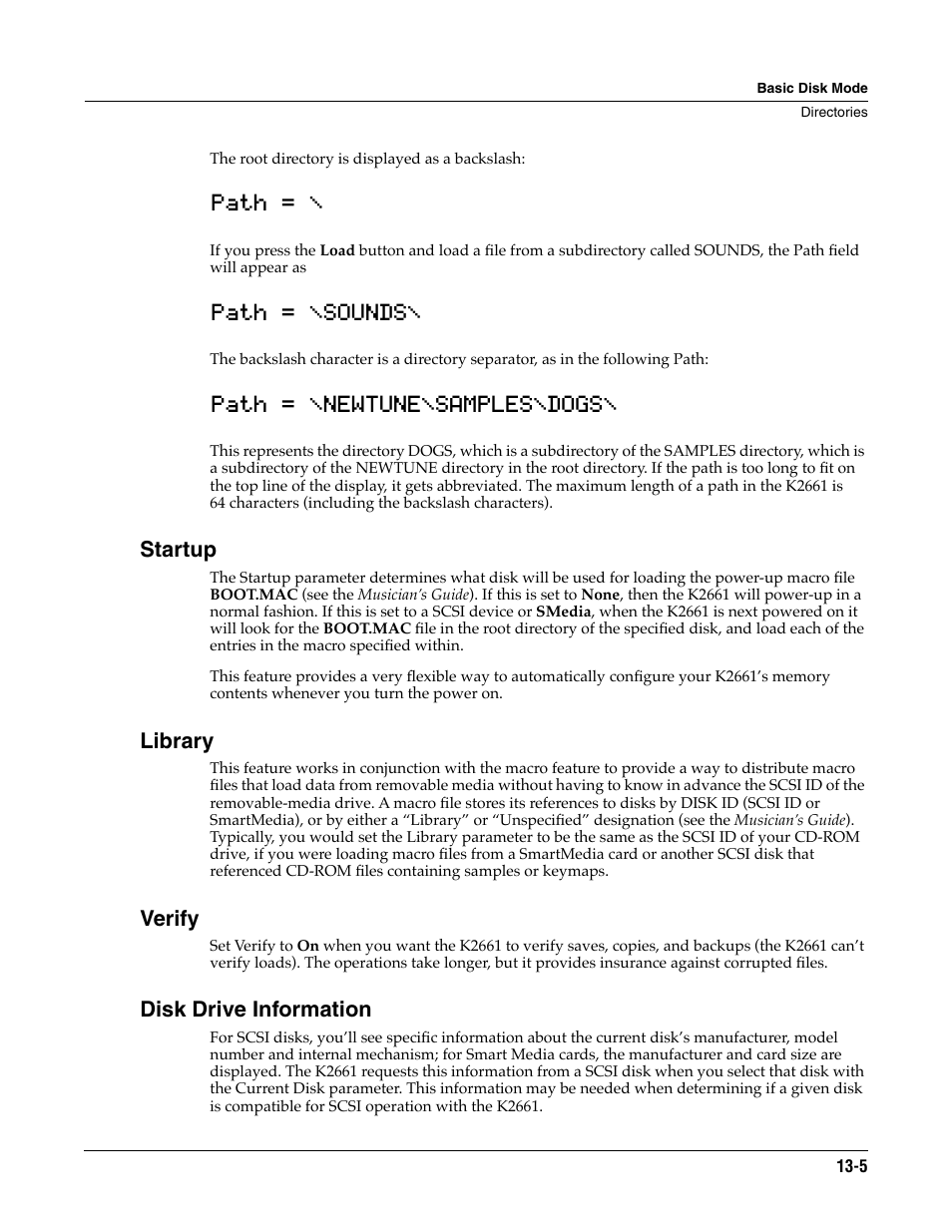 Startup, Library, Verify | Disk drive information | ALESIS K2661 User Manual | Page 155 / 286