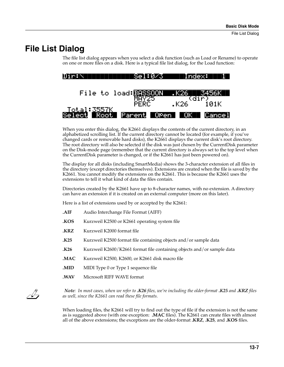 File list dialog, File list dialog -7 | ALESIS K2661 User Manual | Page 157 / 286