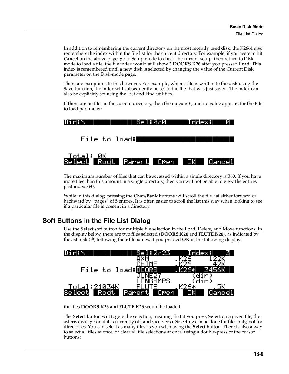 Soft buttons in the file list dialog | ALESIS K2661 User Manual | Page 159 / 286