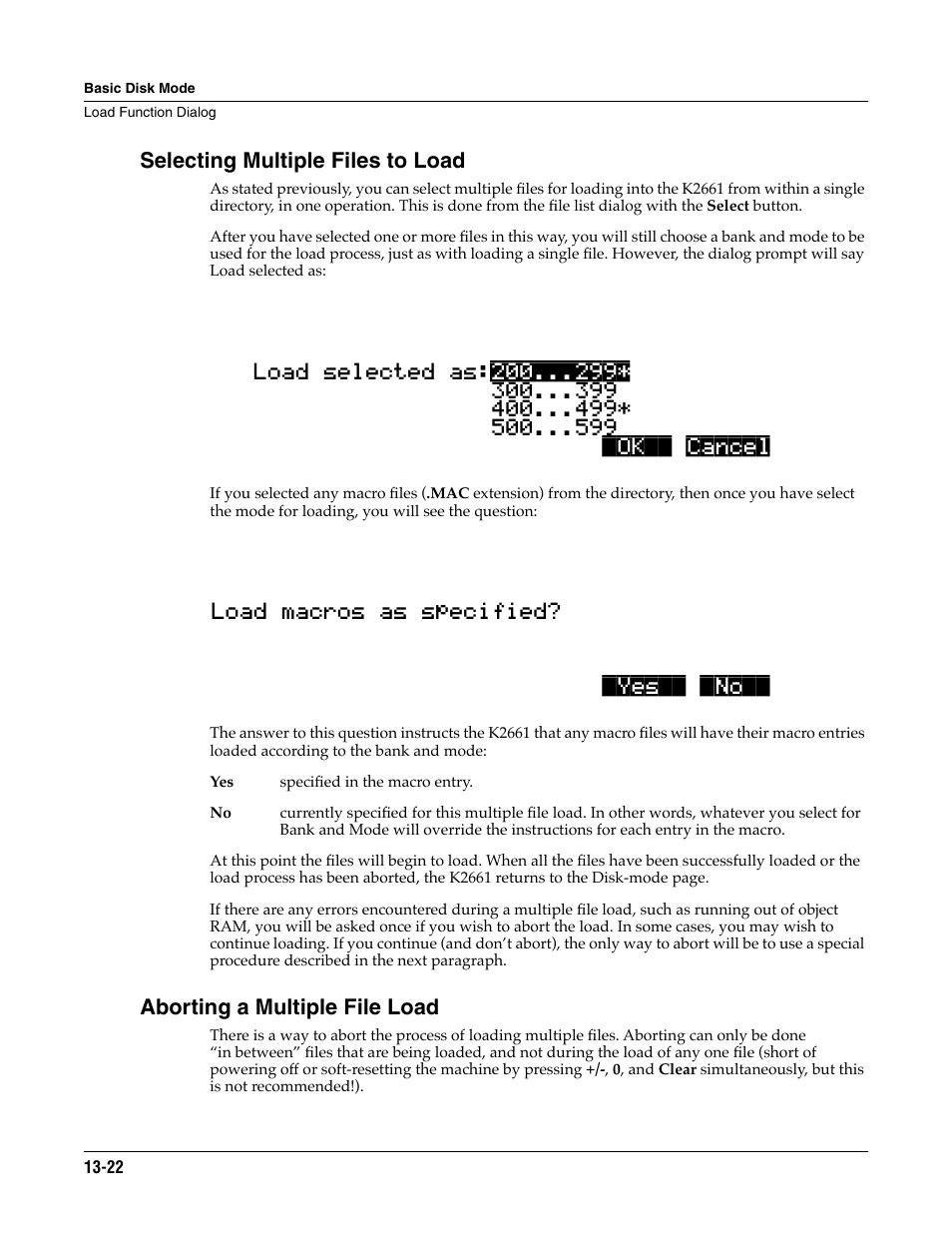 Selecting multiple files to load, Aborting a multiple file load | ALESIS K2661 User Manual | Page 172 / 286