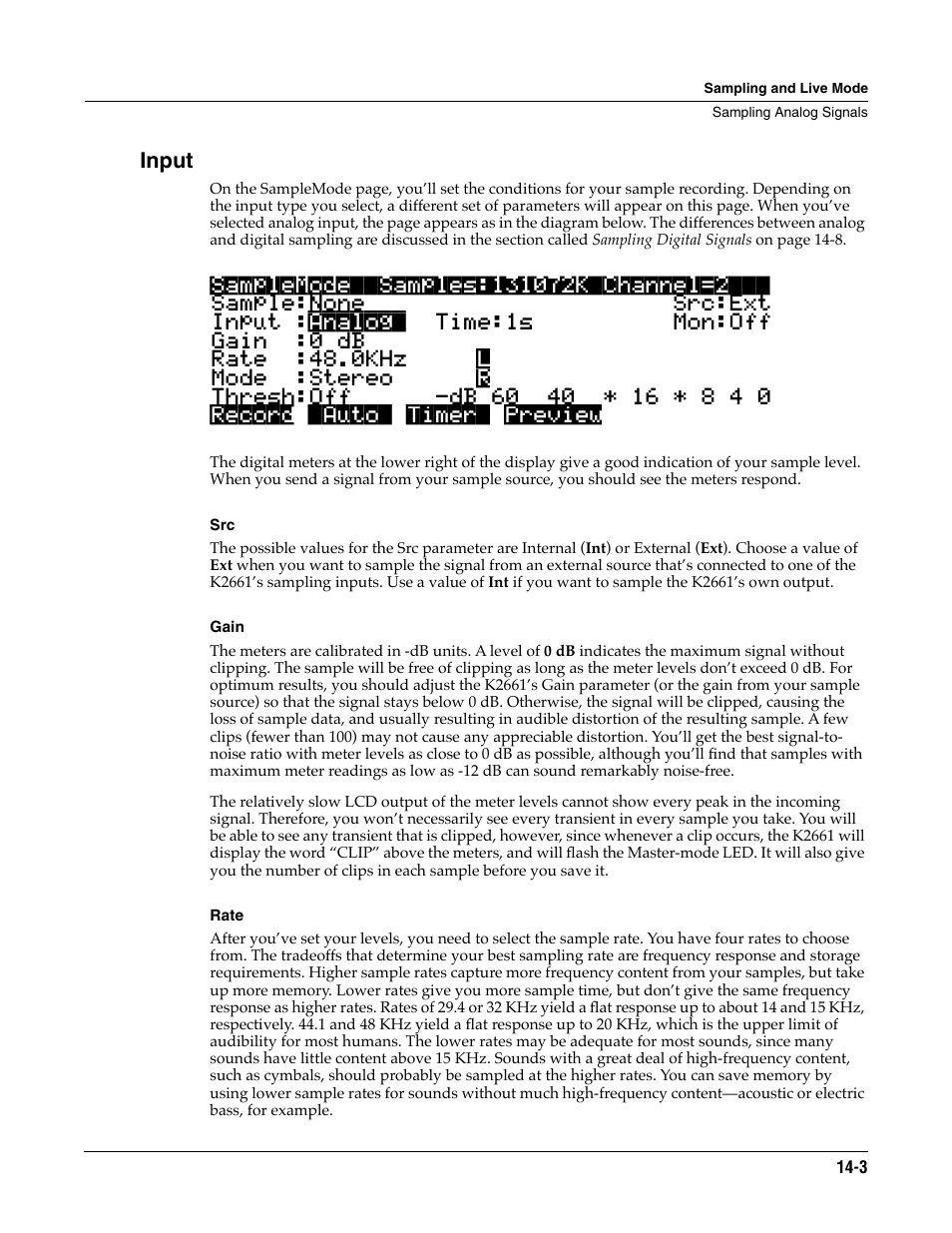 Input, Gain, Rate | ALESIS K2661 User Manual | Page 195 / 286