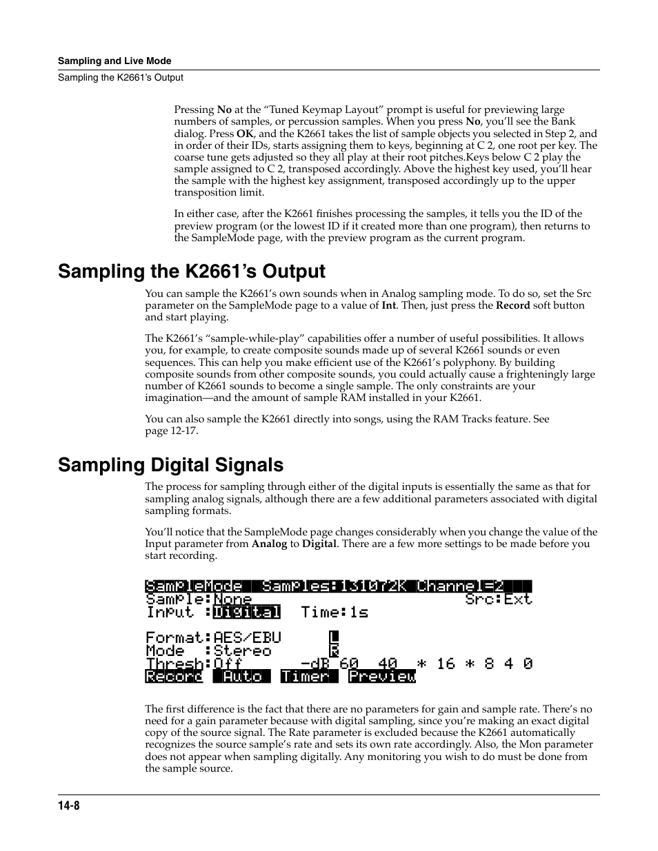 Sampling the k2661’s output, Sampling digital signals | ALESIS K2661 User Manual | Page 200 / 286