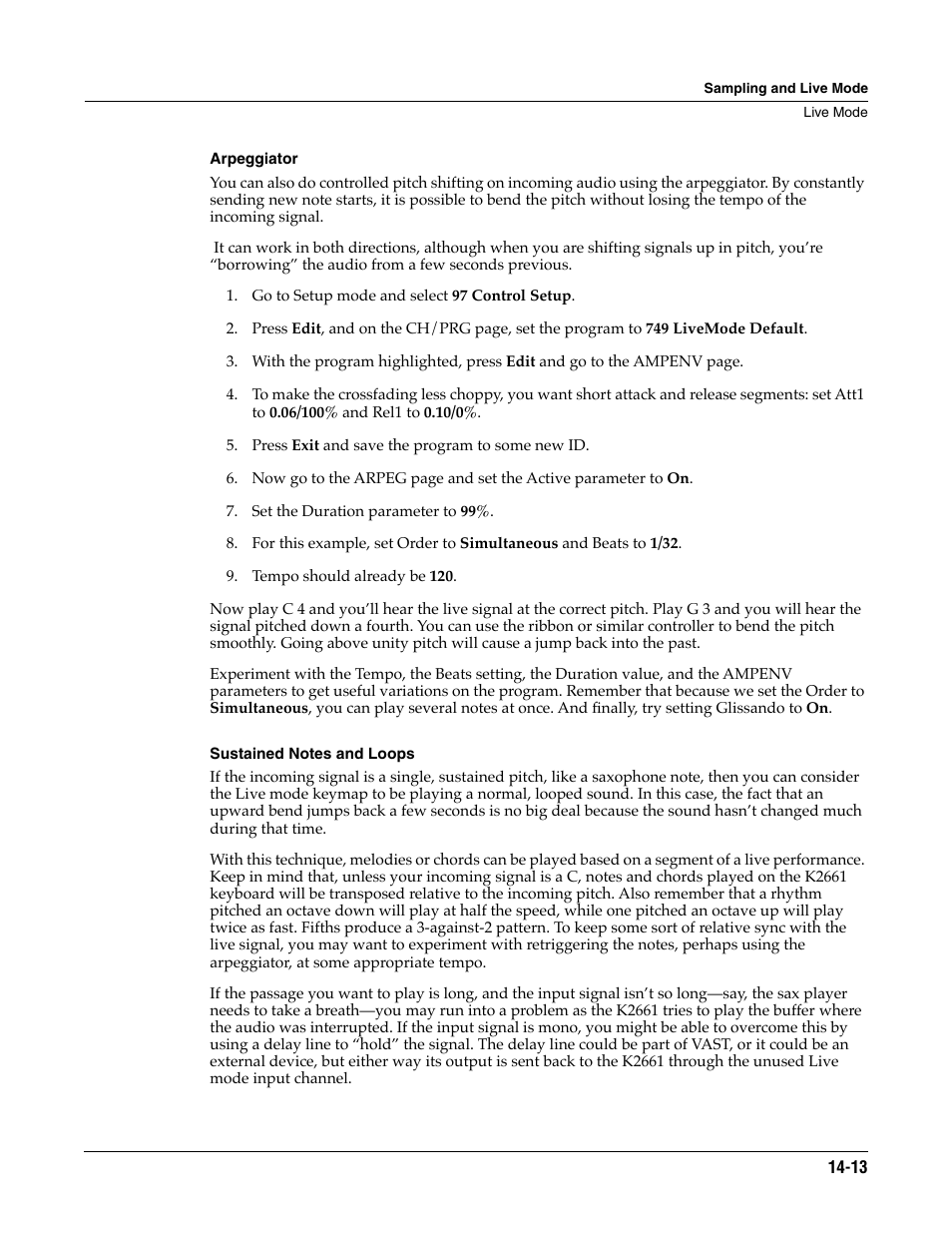 Arpeggiator, Sustained notes and loops | ALESIS K2661 User Manual | Page 205 / 286