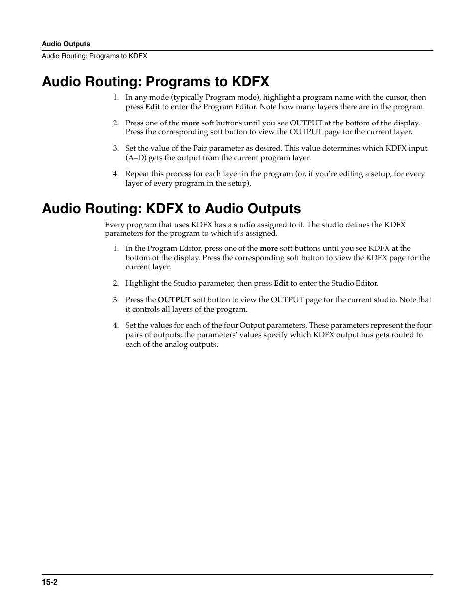 Audio routing: programs to kdfx, Audio routing: kdfx to audio outputs | ALESIS K2661 User Manual | Page 208 / 286