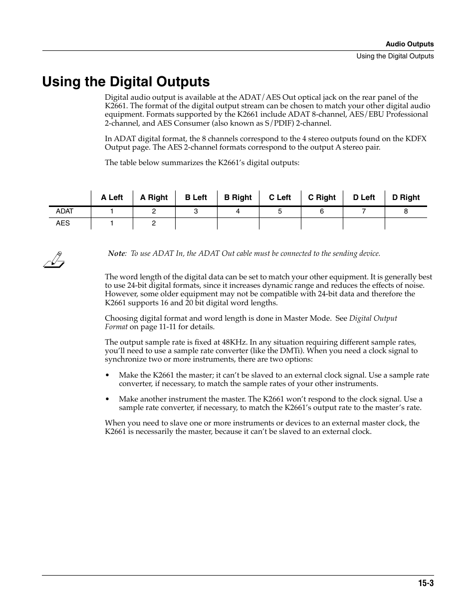 Using the digital outputs, Using the digital outputs -3 | ALESIS K2661 User Manual | Page 209 / 286