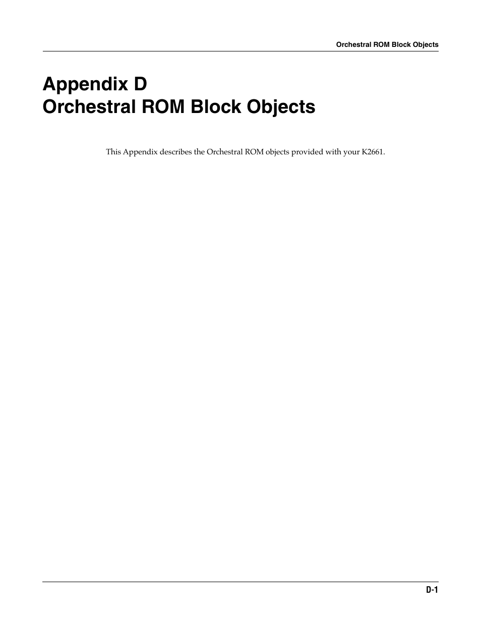 Orchestral rom block objects, Appendix d orchestral rom block objects | ALESIS K2661 User Manual | Page 259 / 286