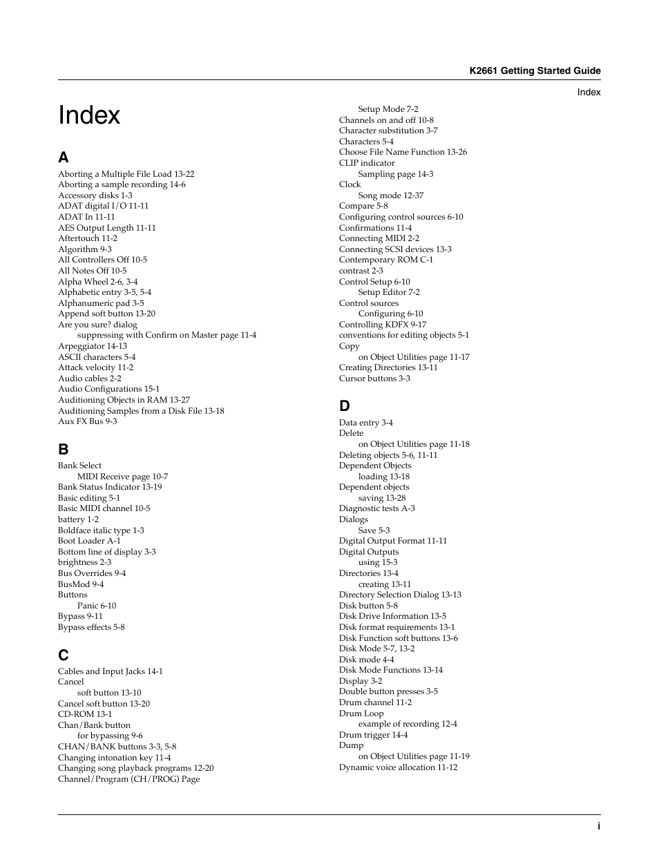 Index | ALESIS K2661 User Manual | Page 281 / 286