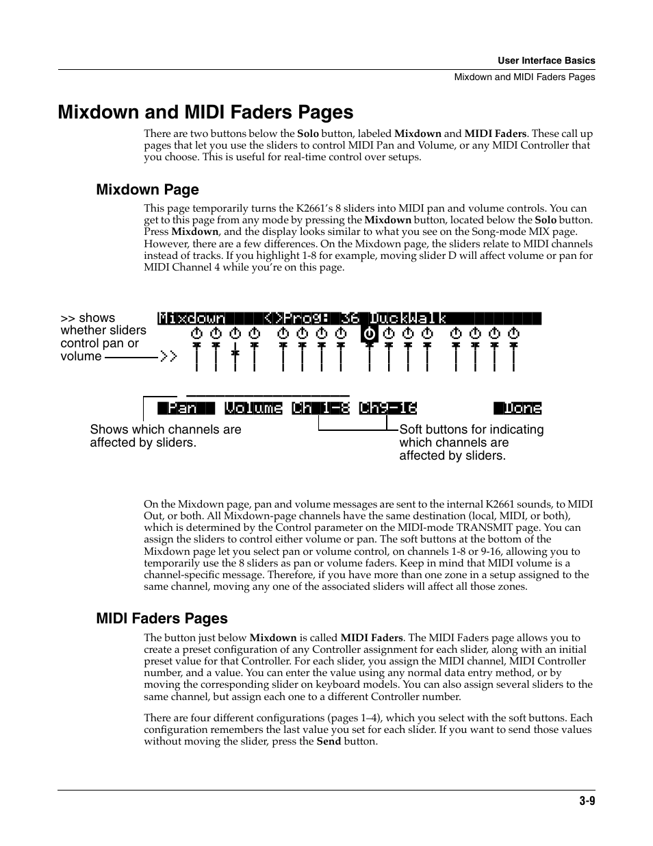 Mixdown and midi faders pages | ALESIS K2661 User Manual | Page 29 / 286