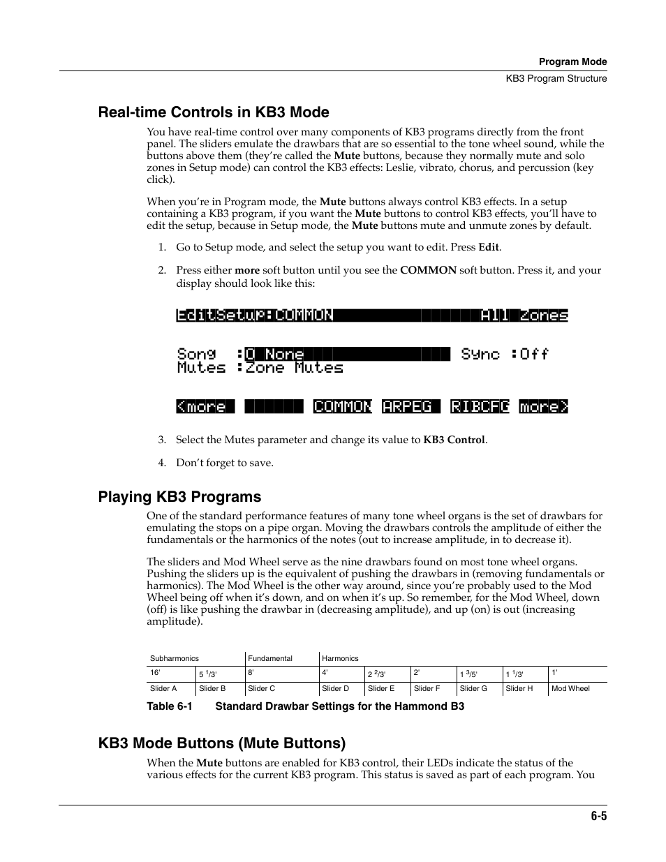 Real-time controls in kb3 mode, Playing kb3 programs, Kb3 mode buttons (mute buttons) | ALESIS K2661 User Manual | Page 47 / 286