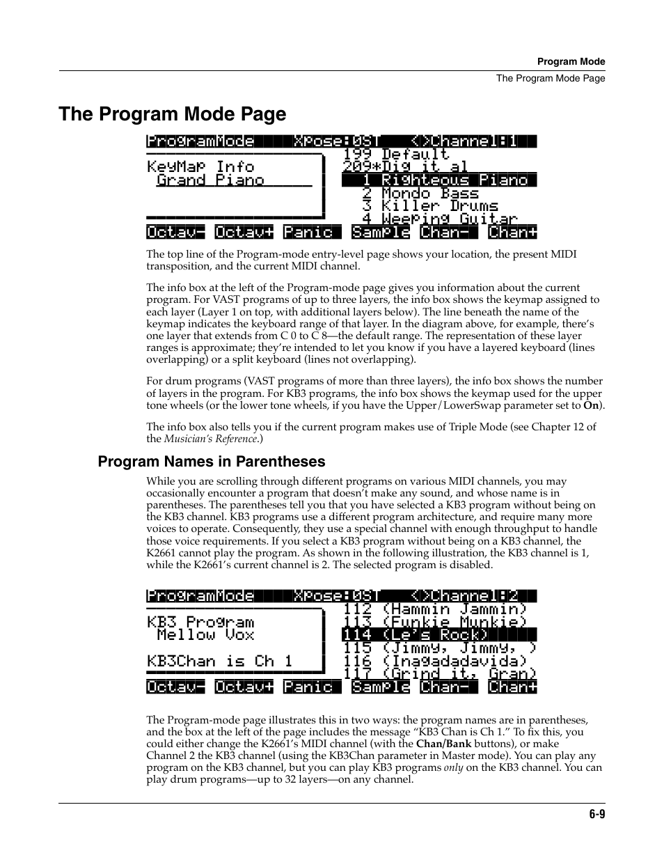 Program names in parentheses, The program mode page | ALESIS K2661 User Manual | Page 51 / 286