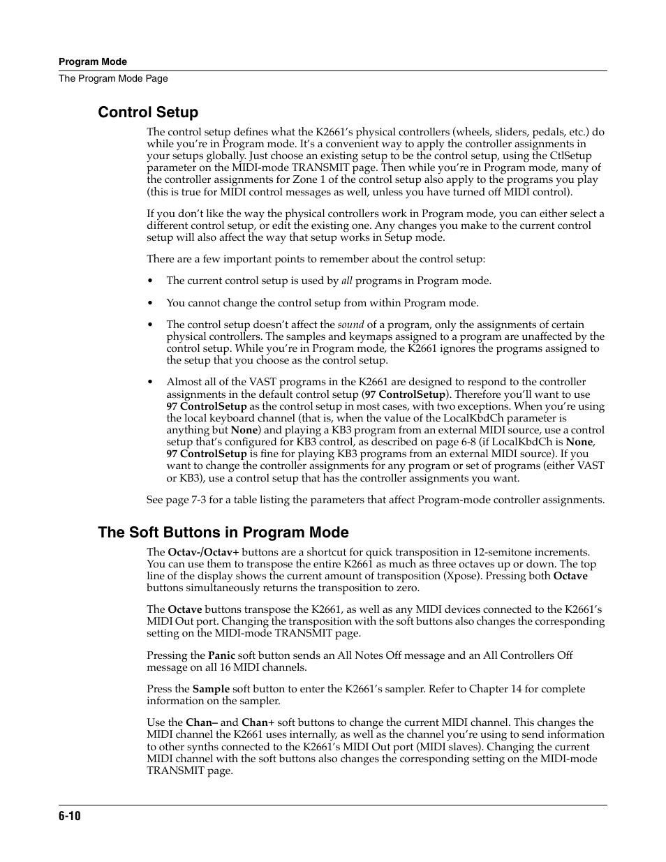 Control setup, The soft buttons in program mode | ALESIS K2661 User Manual | Page 52 / 286