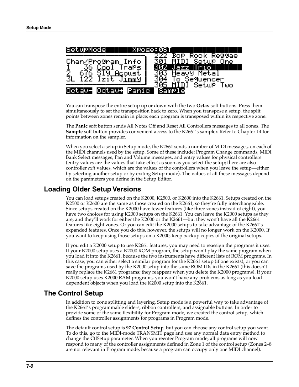 Loading older setup versions, The control setup | ALESIS K2661 User Manual | Page 54 / 286