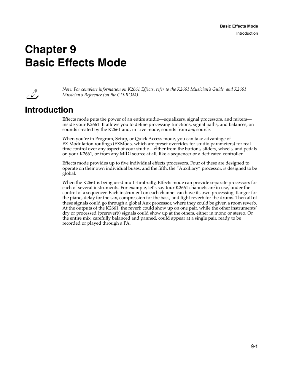 Basic effects mode, Introduction, Chapter 9 | Introduction -1, Eate your own. chapters 9, Chapter 9 basic effects mode | ALESIS K2661 User Manual | Page 59 / 286