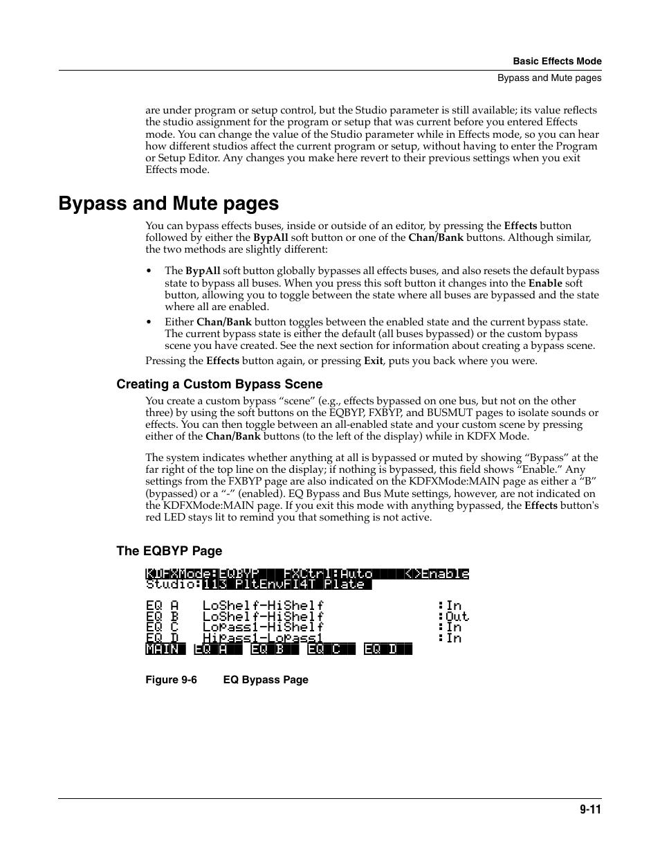 Creating a custom bypass scene, Bypass and mute pages | ALESIS K2661 User Manual | Page 69 / 286