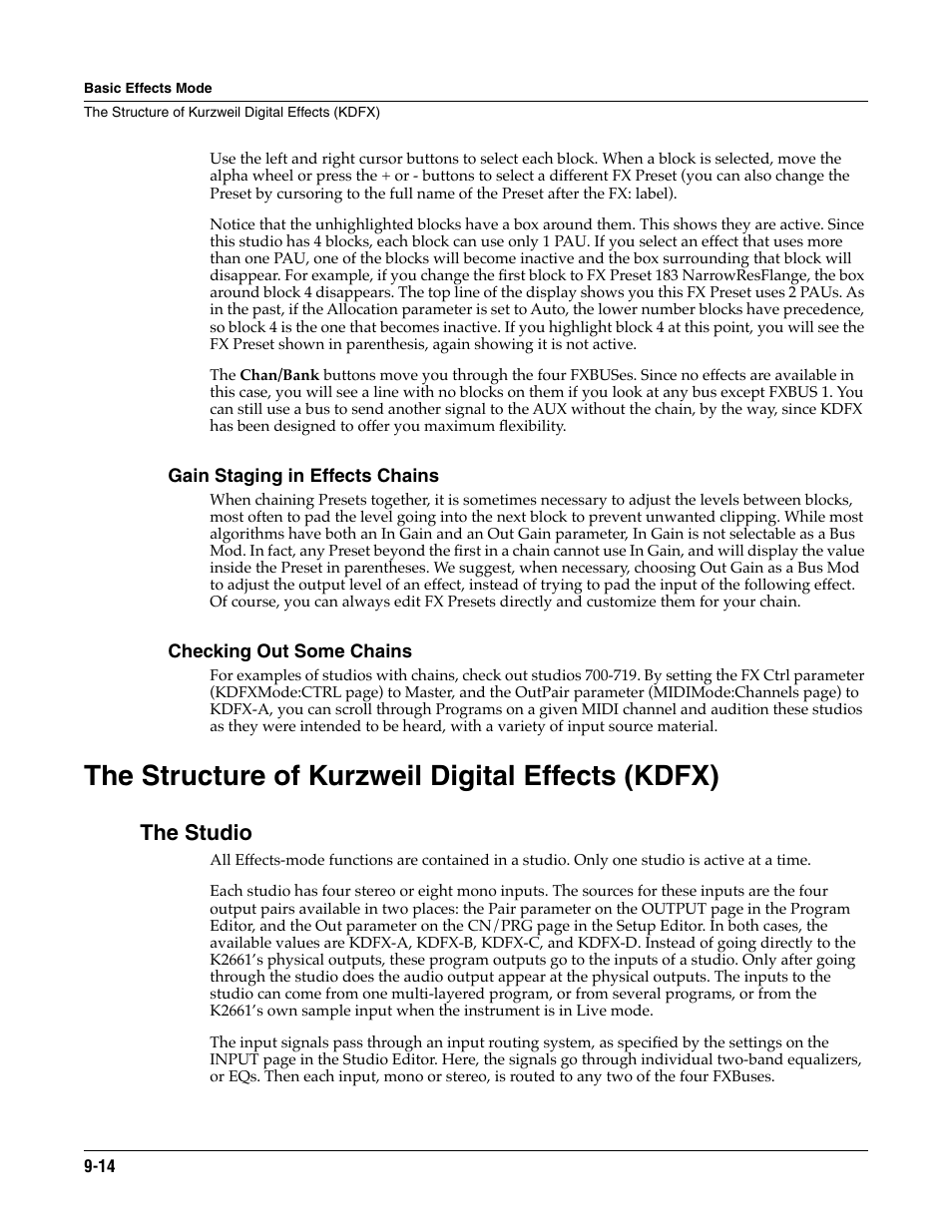 Gain staging in effects chains, Checking out some chains, The structure of kurzweil digital effects (kdfx) | The studio | ALESIS K2661 User Manual | Page 72 / 286