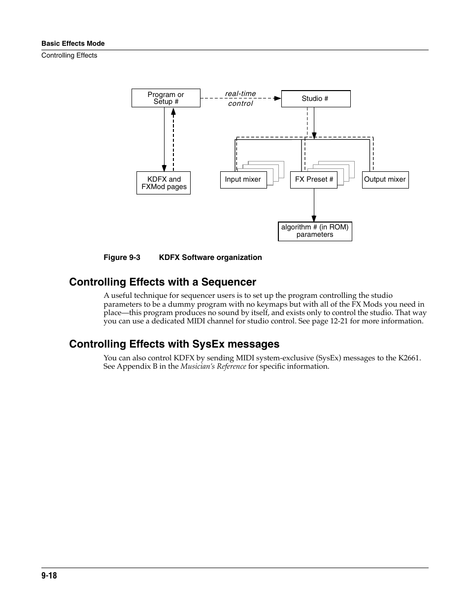 Controlling effects with a sequencer, Controlling effects with sysex messages | ALESIS K2661 User Manual | Page 76 / 286