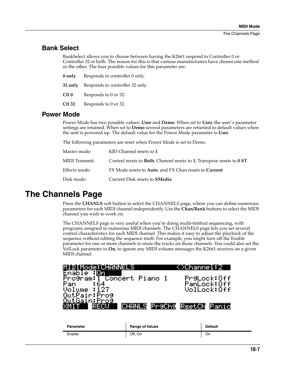 Bank select, Power mode, The channels page | ALESIS K2661 User Manual | Page 83 / 286