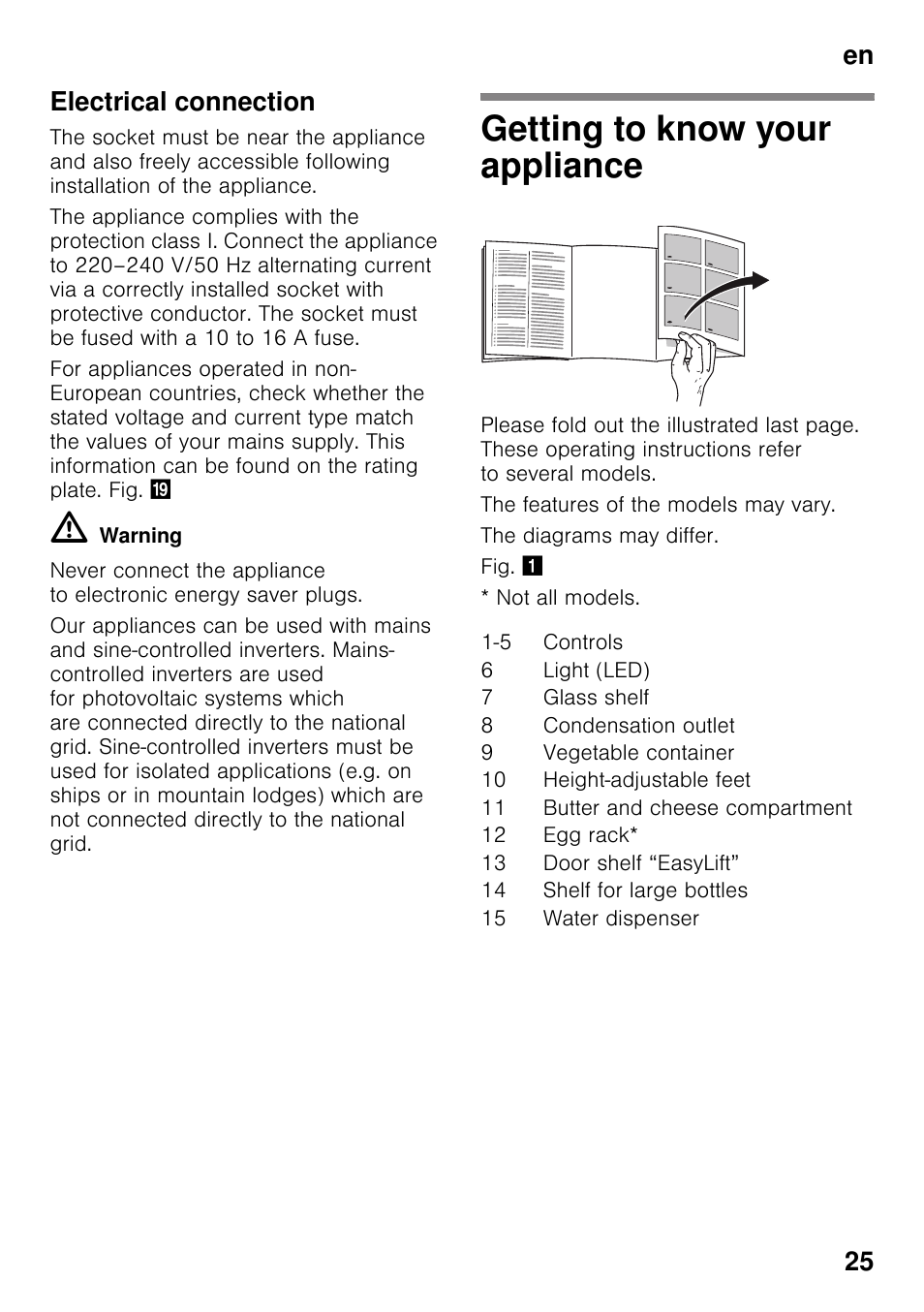 Electrical connection, Getting to know your appliance, En 25 electrical connection | Siemens KS36WPI30 User Manual | Page 25 / 94