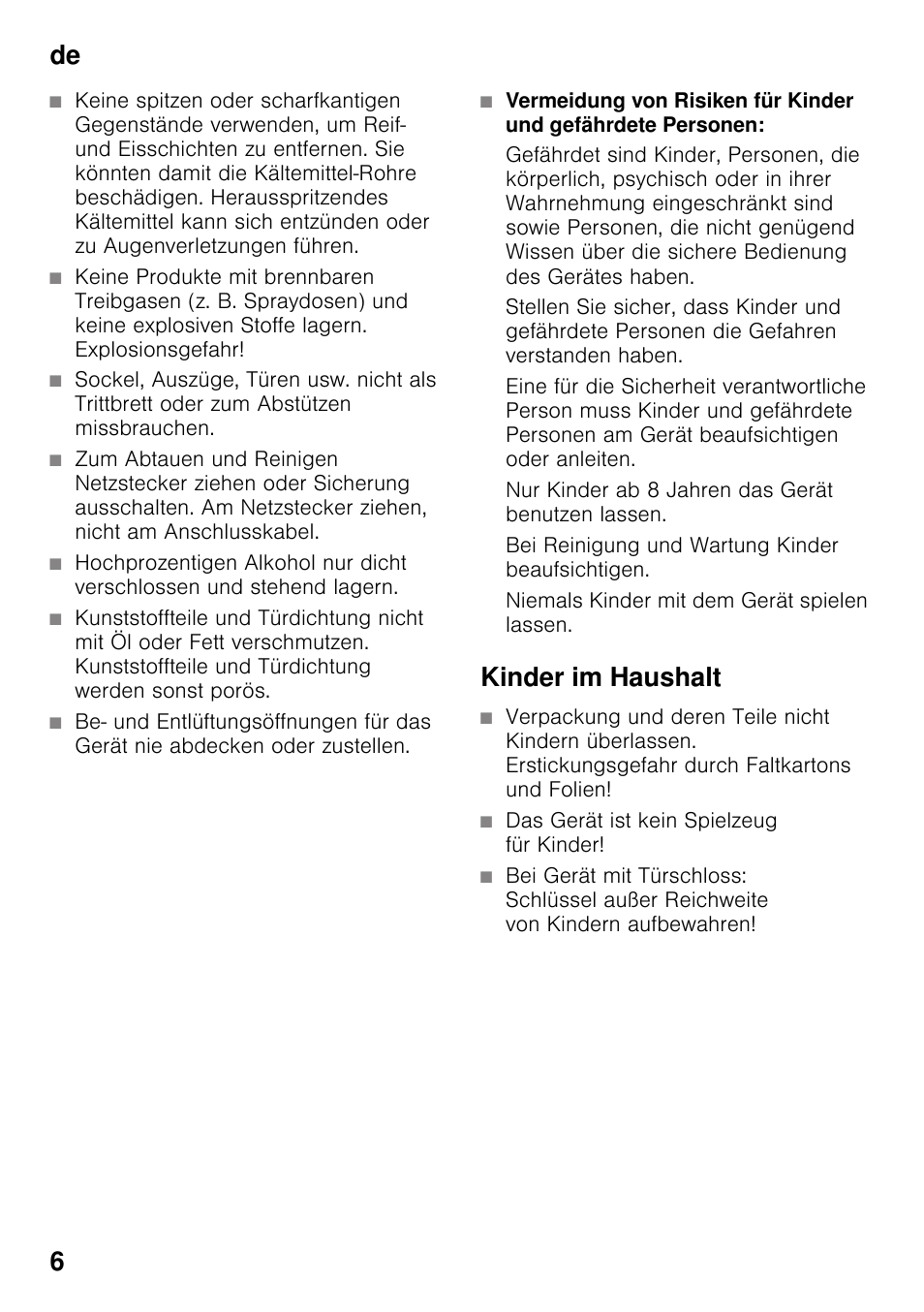 Kinder im haushalt, De 6 | Siemens KS36WPI30 User Manual | Page 6 / 94