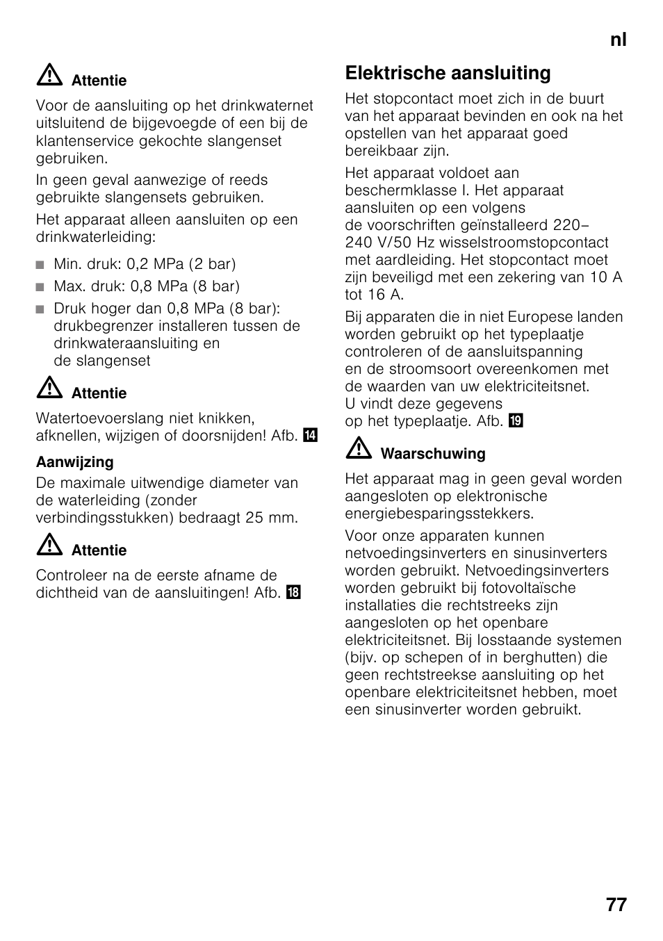 Elektrische aansluiting, Nl 77 | Siemens KS36WPI30 User Manual | Page 77 / 94