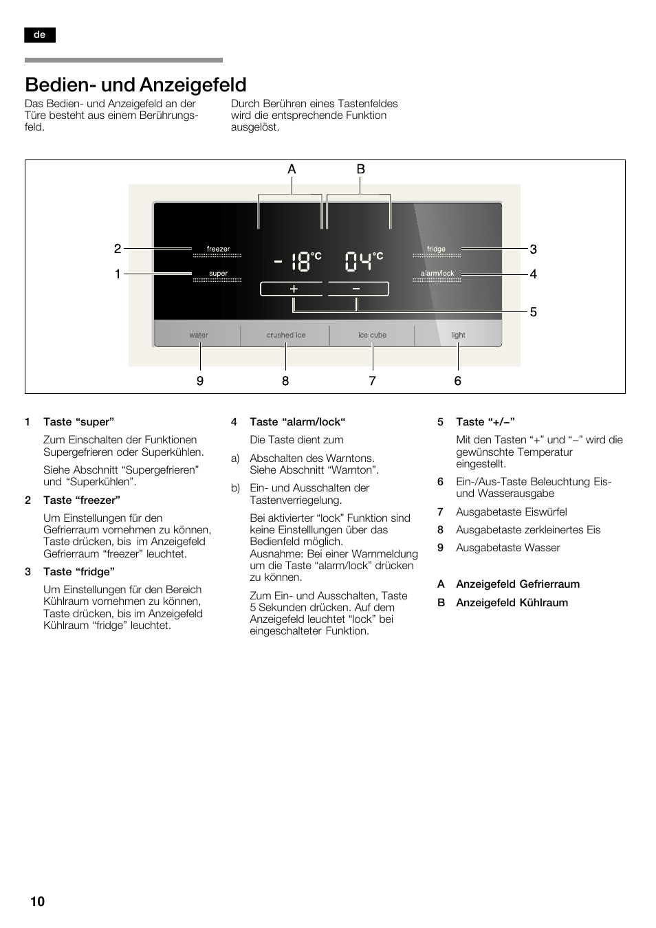 Bedienć und anzeigefeld | Siemens KA62DV71 User Manual | Page 10 / 120