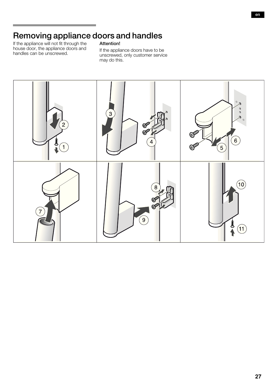 Removing appliance doors and handles | Siemens KA62DV71 User Manual | Page 27 / 120