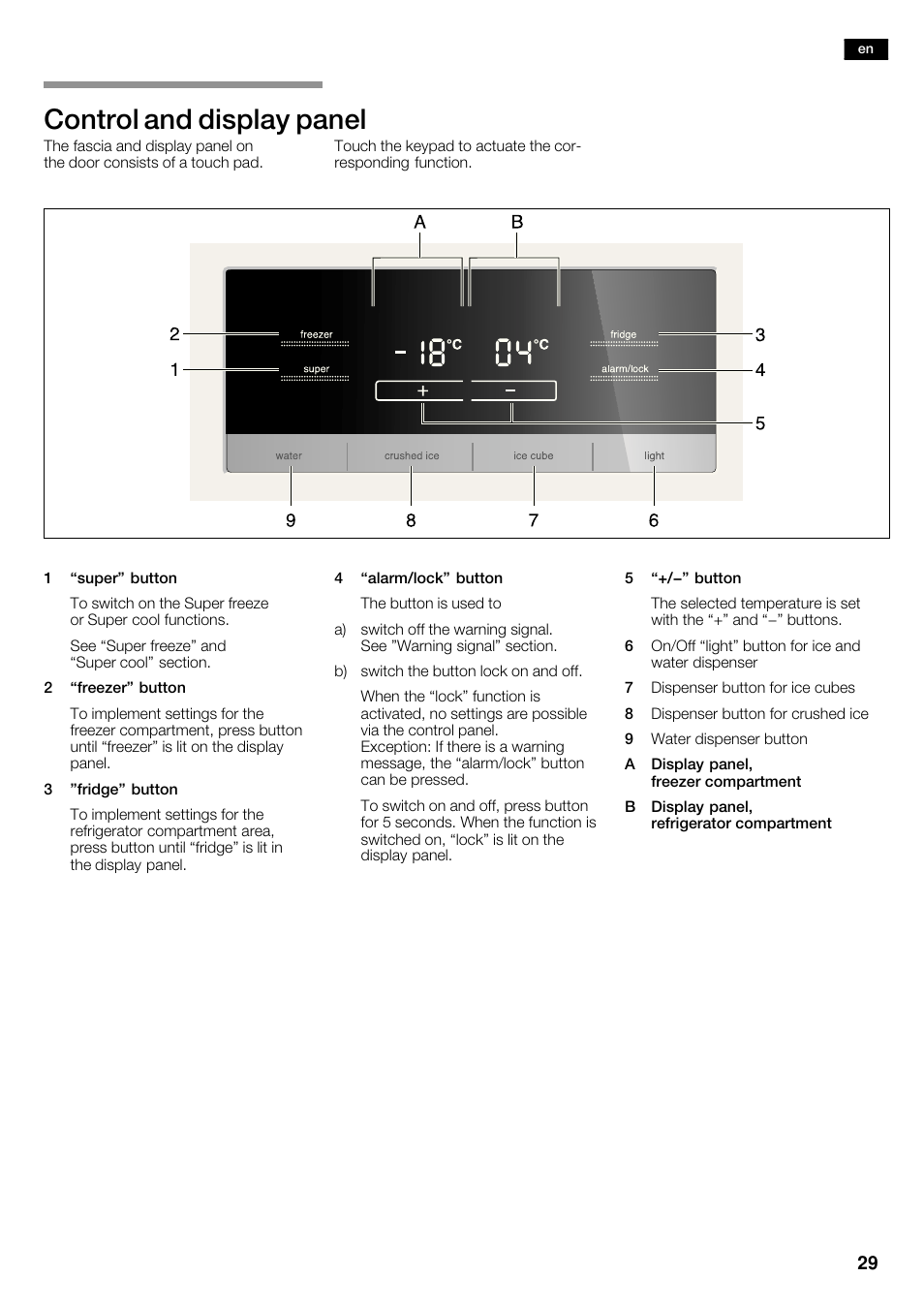 Control and display panel | Siemens KA62DV71 User Manual | Page 29 / 120