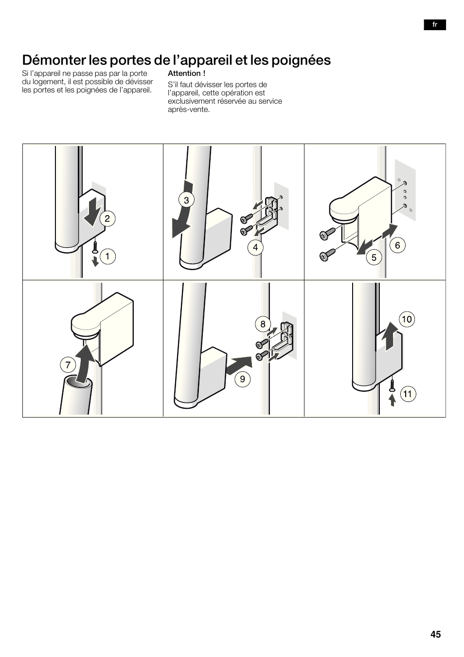 Démonter les portes de l'appareil et les poignées | Siemens KA62DV71 User Manual | Page 45 / 120