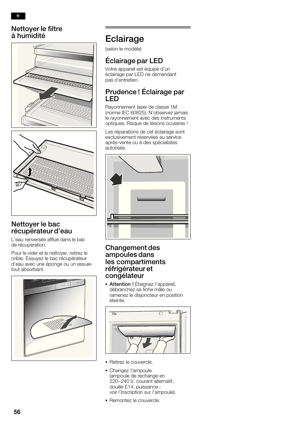 Eclairage, Éclairage par led, Prudence ! éclairage par led | Siemens KA62DV71 User Manual | Page 56 / 120