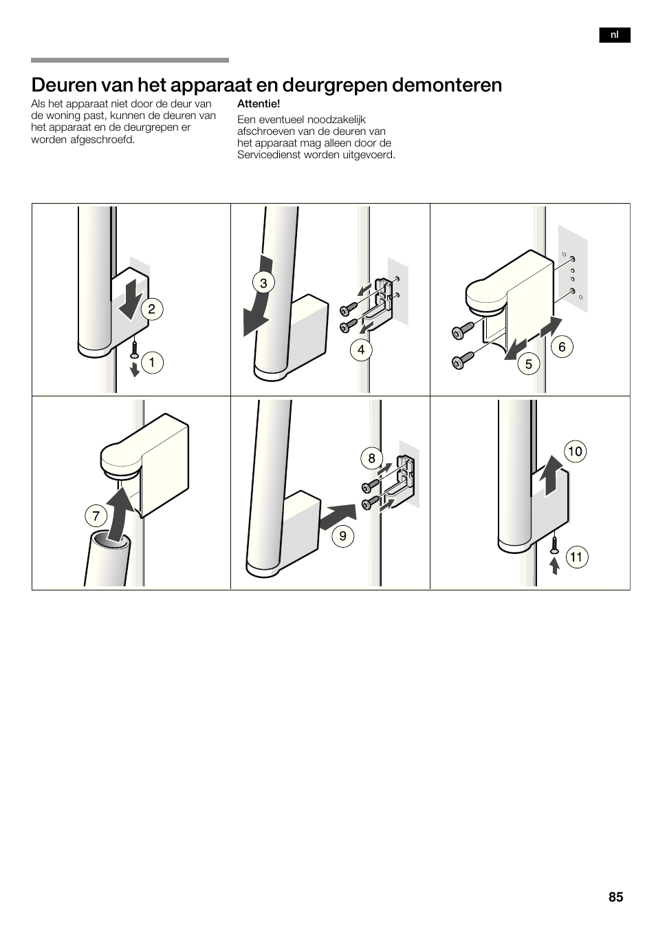 Deuren van het apparaat en deurgrepen demonteren | Siemens KA62DV71 User Manual | Page 85 / 120