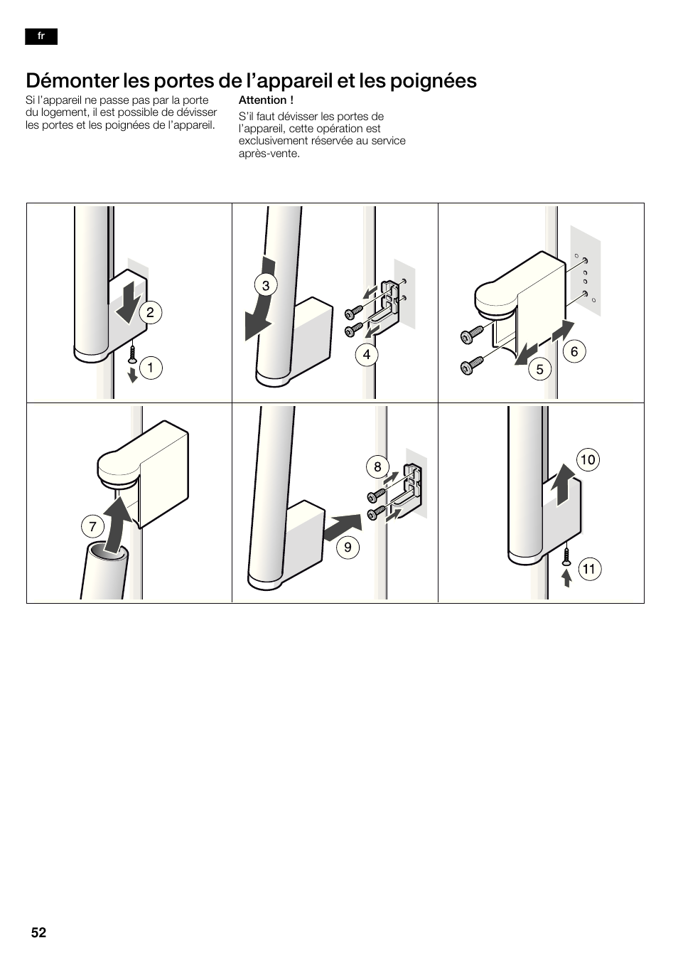 Démonter les portes de l'appareil et les poignées | Siemens KA62DP91 User Manual | Page 52 / 115