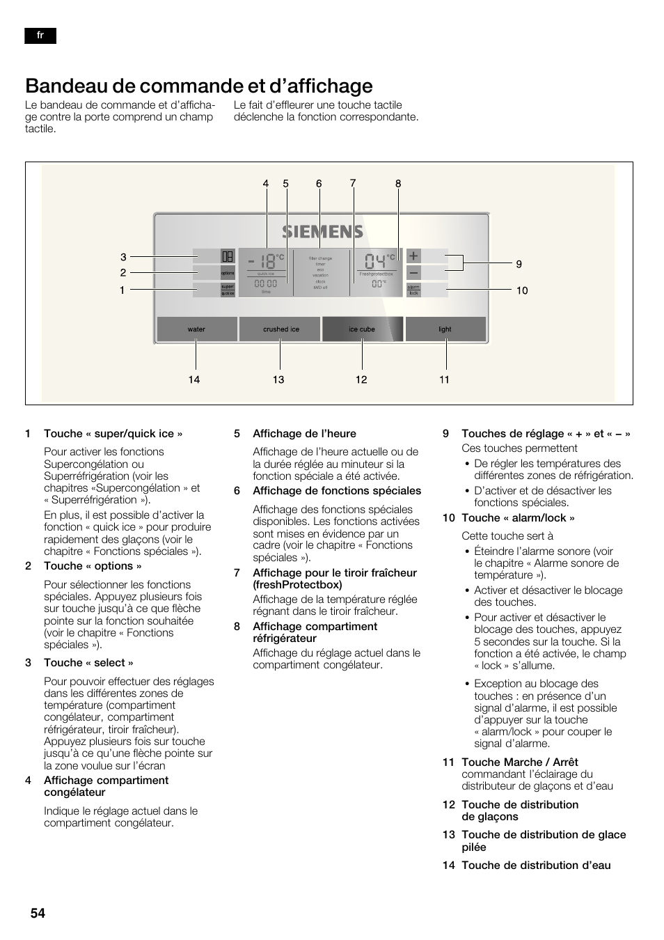 Bandeau de commande et d'affichage | Siemens KA62DP91 User Manual | Page 54 / 115