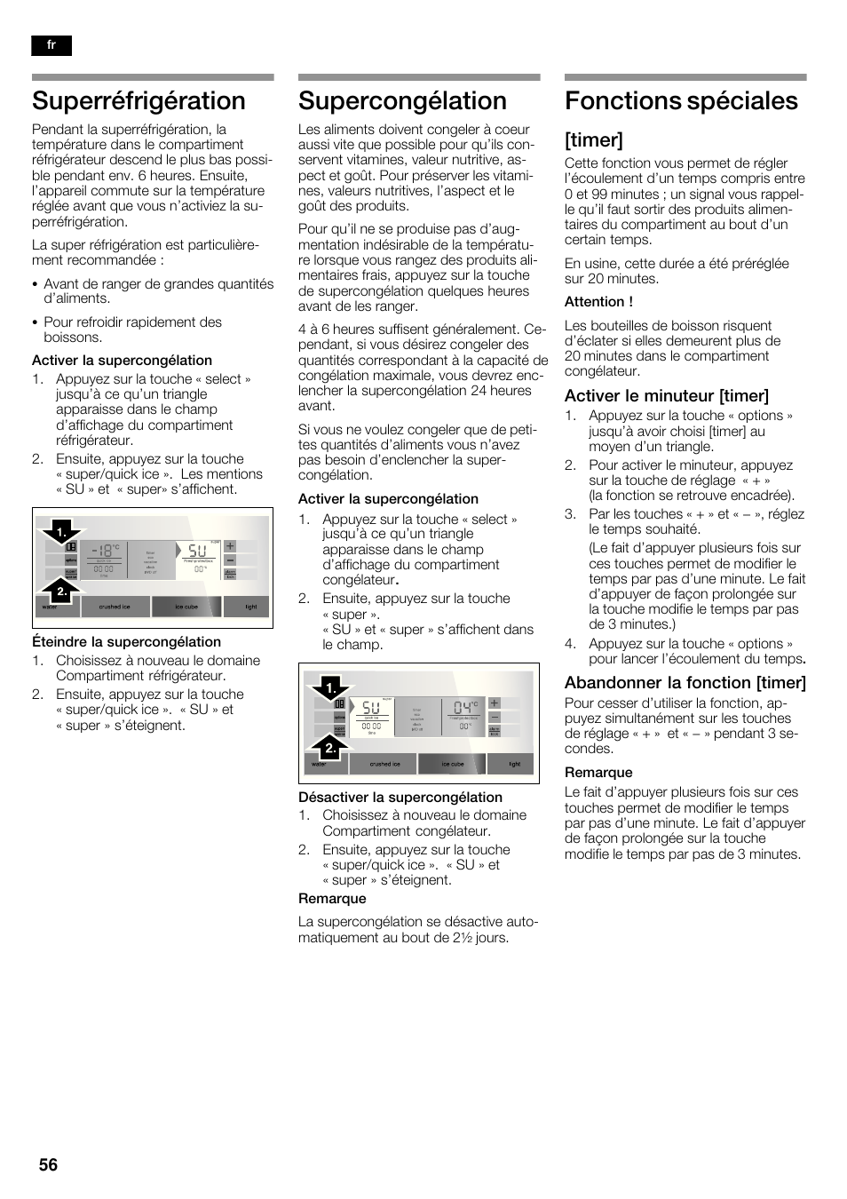 Superréfrigération, Supercongélation, Fonctions spéciales | Timer | Siemens KA62DP91 User Manual | Page 56 / 115