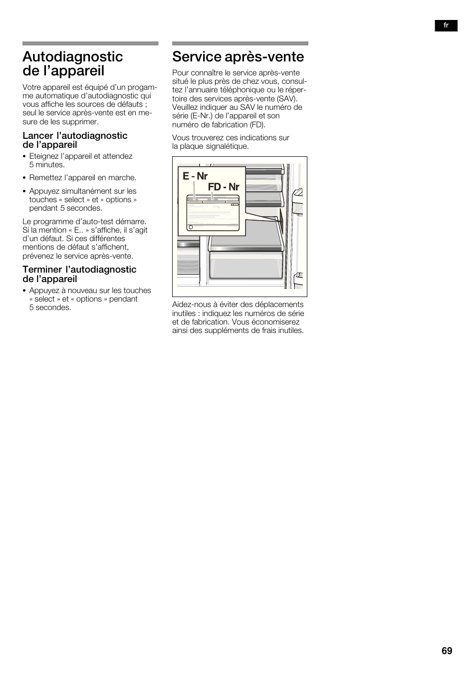 Autodiagnostic de l'appareil, Service aprèsćvente | Siemens KA62DP91 User Manual | Page 69 / 115