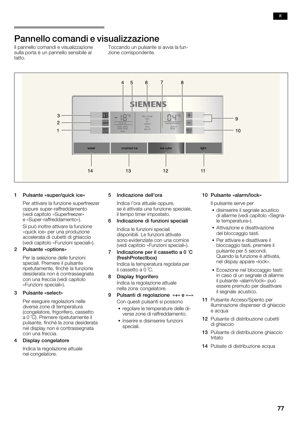 Pannello comandi e visualizzazione | Siemens KA62DP91 User Manual | Page 77 / 115