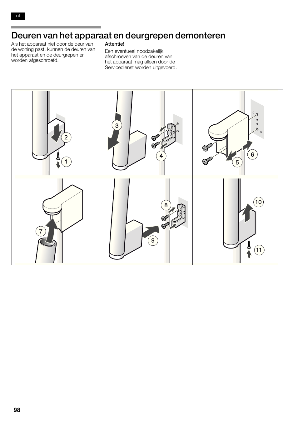 Deuren van het apparaat en deurgrepen demonteren | Siemens KA62DP91 User Manual | Page 98 / 115