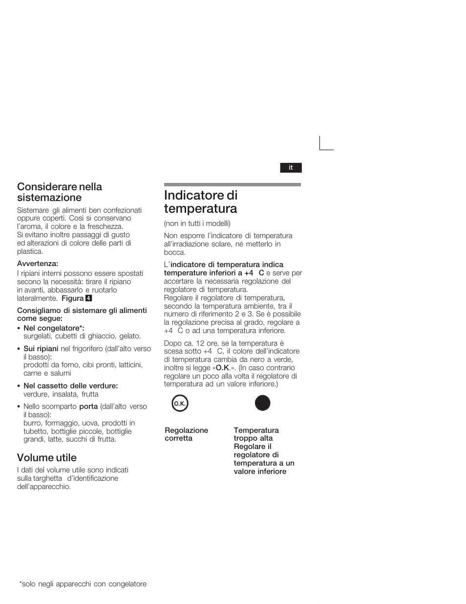 Indicatore di temperatura, Considerare nella sistemazione, Volume utile | Siemens KI24RV21FF User Manual | Page 49 / 74