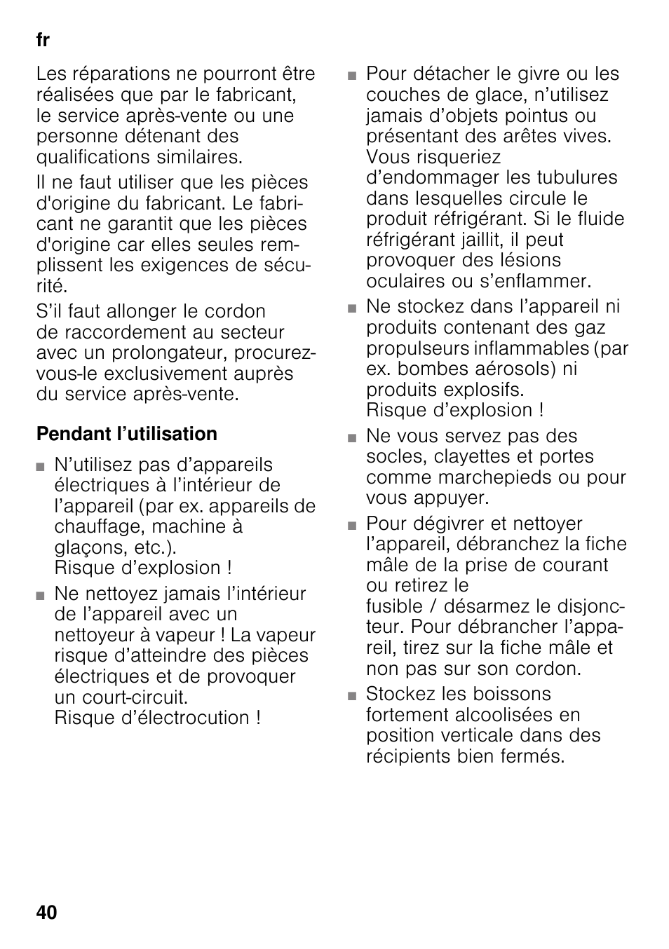 Pendant l’utilisation | Siemens GS58NAW40 User Manual | Page 40 / 98