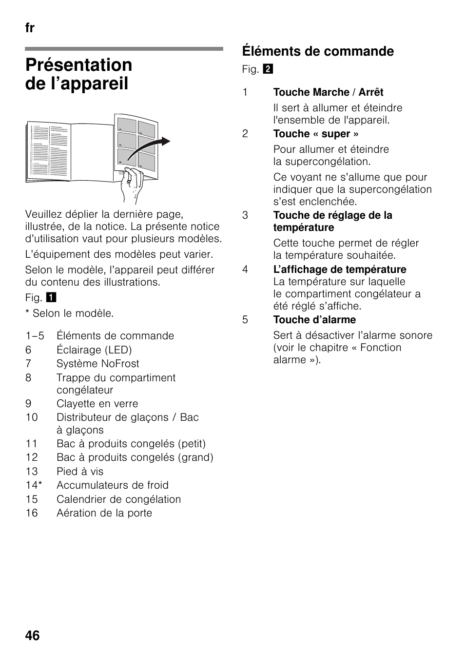 Présentation de l’appareil, Éléments de commande, Fr 46 | Siemens GS58NAW40 User Manual | Page 46 / 98