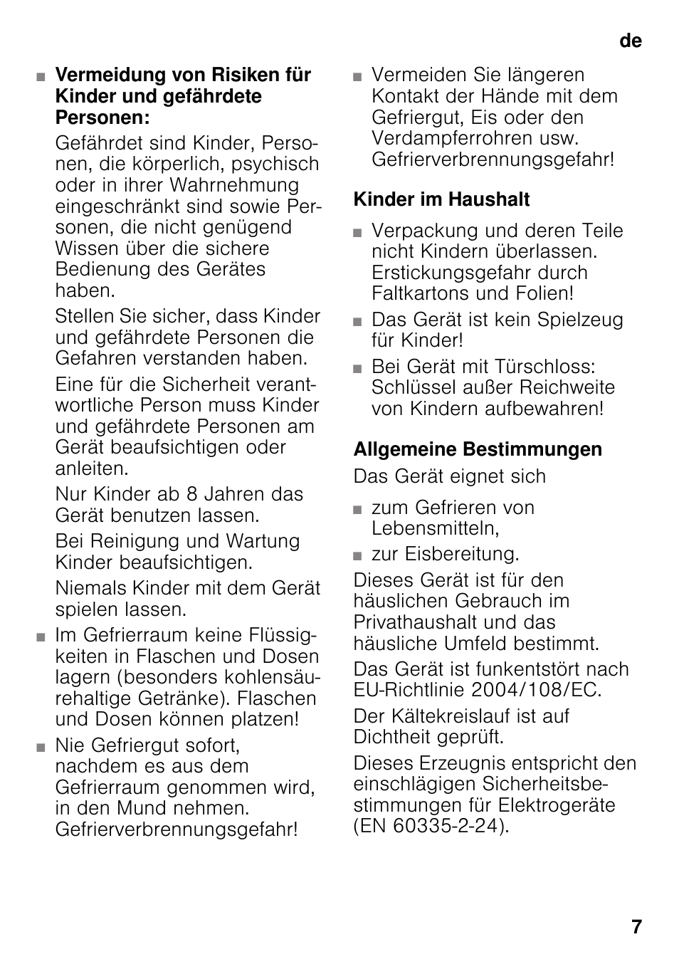 Kinder im haushalt, Allgemeine bestimmungen | Siemens GS58NAW40 User Manual | Page 7 / 98