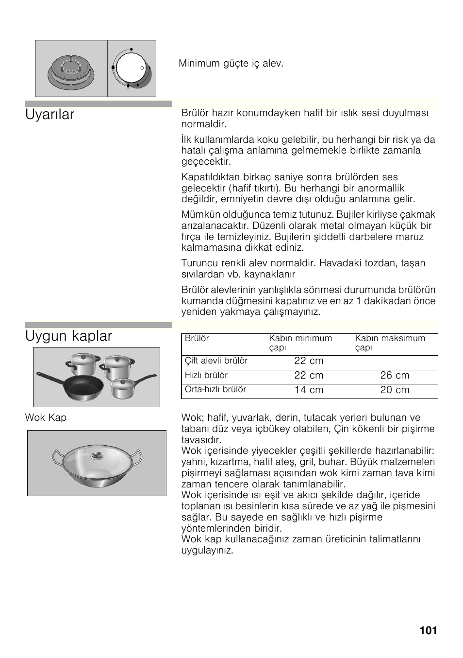 Wok kap, Uyarılar, Uygun kaplar | Siemens ER326AB70E User Manual | Page 100 / 105