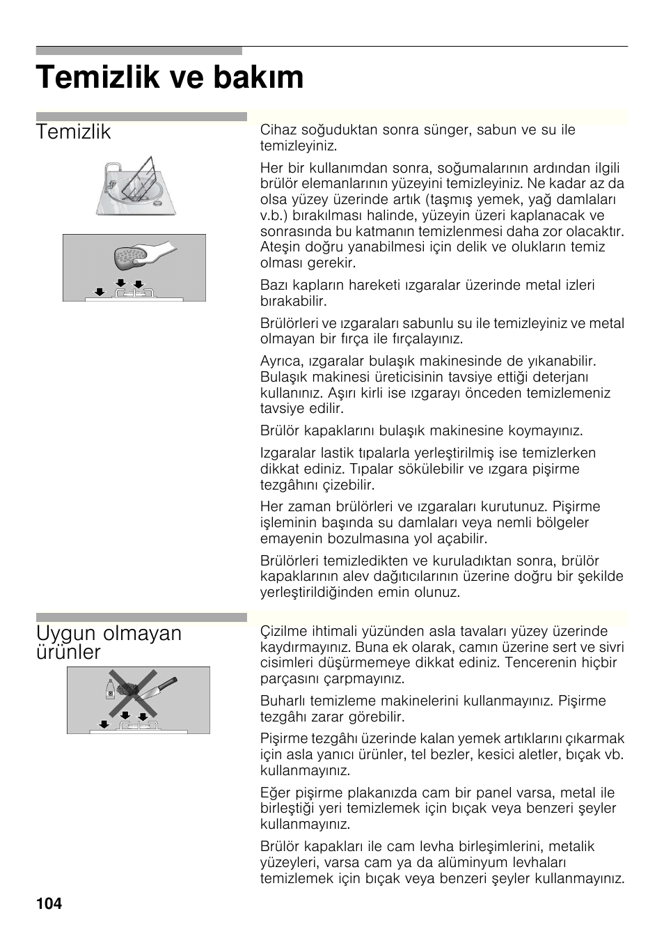 Temizlik ve bakım, Temizlik, Uygun olmayan ürünler | Siemens ER326AB70E User Manual | Page 103 / 105