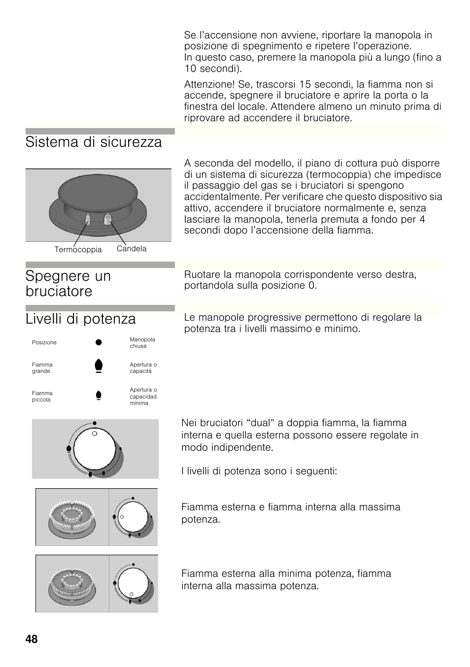 Sistema di sicurezza, Spegnere un bruciatore, Livelli di potenza | Siemens ER326AB70E User Manual | Page 47 / 105