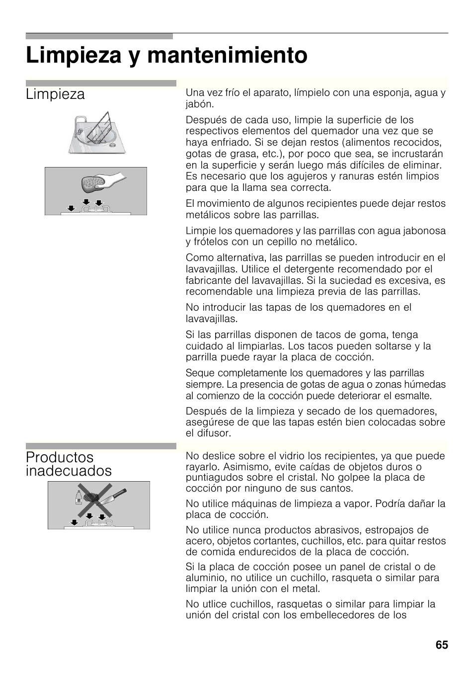 Limpieza y mantenimiento, Limpieza, Productos inadecuados | Siemens ER326AB70E User Manual | Page 64 / 105
