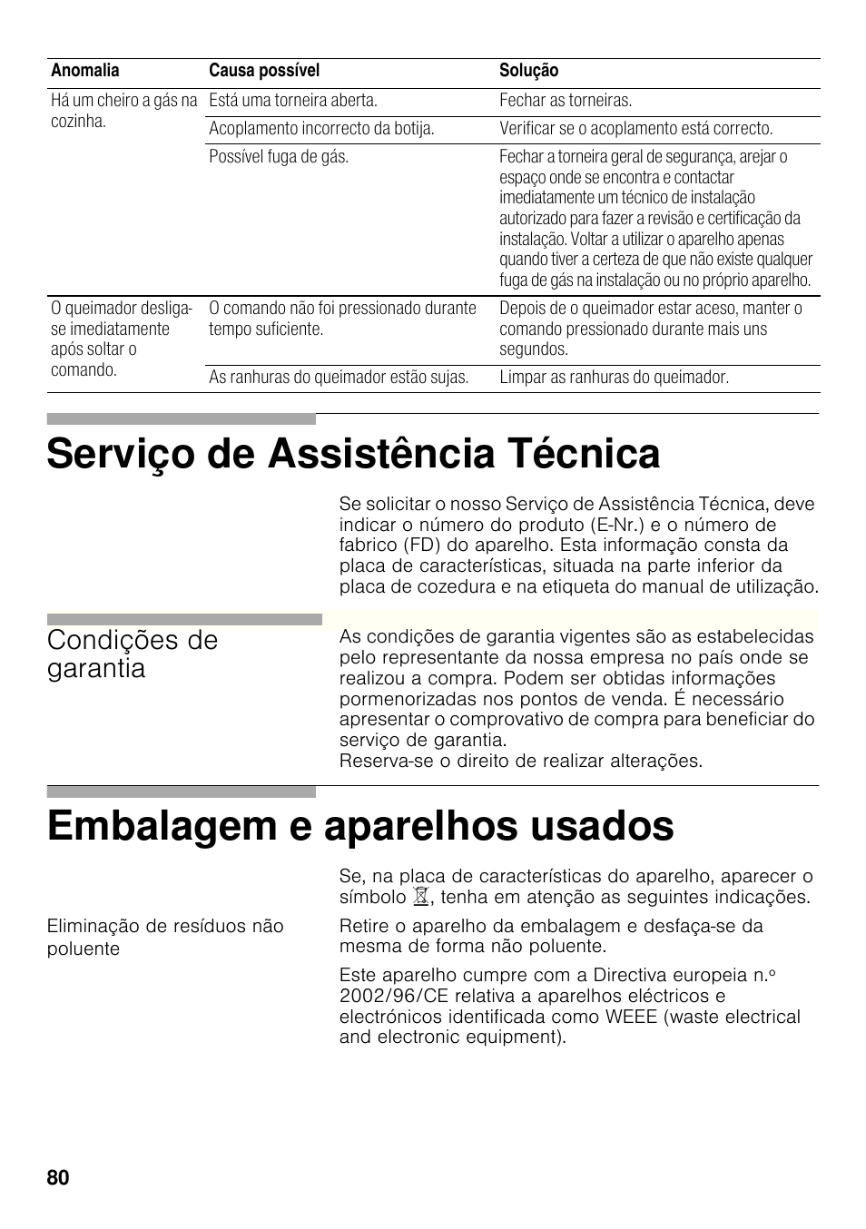 Eliminação de resíduos não poluente, Serviço de assistência técnica, Embalagem e aparelhos usados | Condições de garantia | Siemens ER326AB70E User Manual | Page 79 / 105