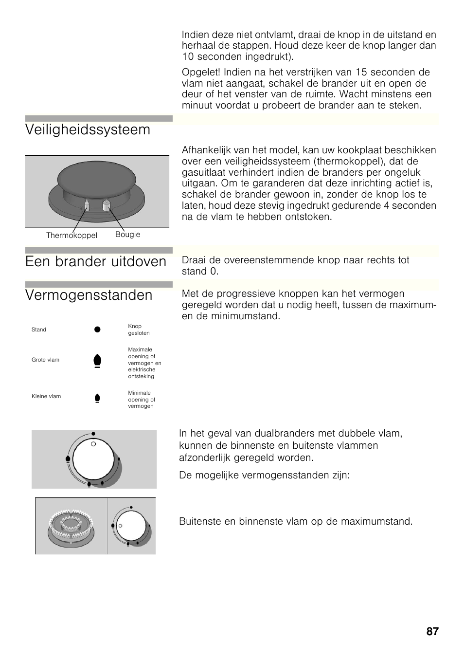 Veiligheidssysteem, Een brander uitdoven, Vermogensstanden | Siemens ER326AB70E User Manual | Page 86 / 105